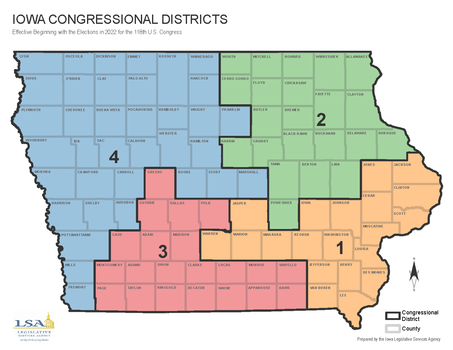 Iowa congressional map with counties